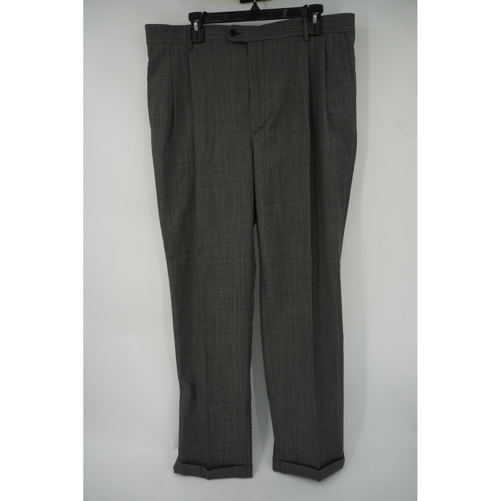 Zanella Pants Gray Check Bennett Wool Slacks Pleated Cuffed Men's 38x33 Italy